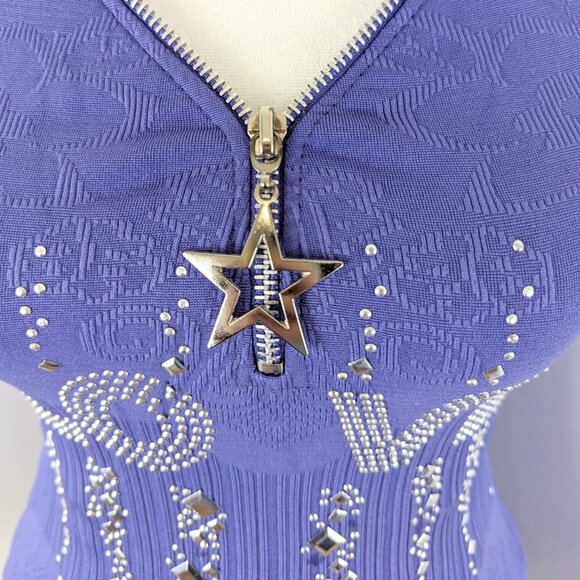 VTG 00s Y2K Gyaru Periwinkle Blue Purple Rhinestone Studded Cami Top Size Small - Picture 4 of 6